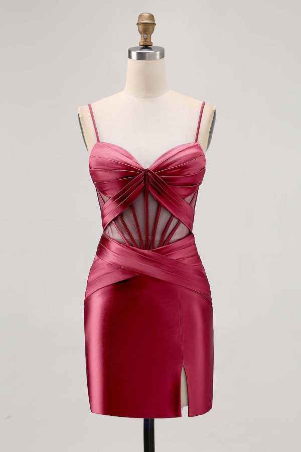 Royal Blue Sheer Corset Satin Tight Homecoming Dress with Slit - Image 11