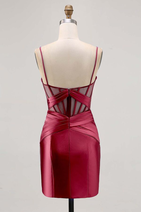 Royal Blue Sheer Corset Satin Tight Homecoming Dress with Slit - Image 12
