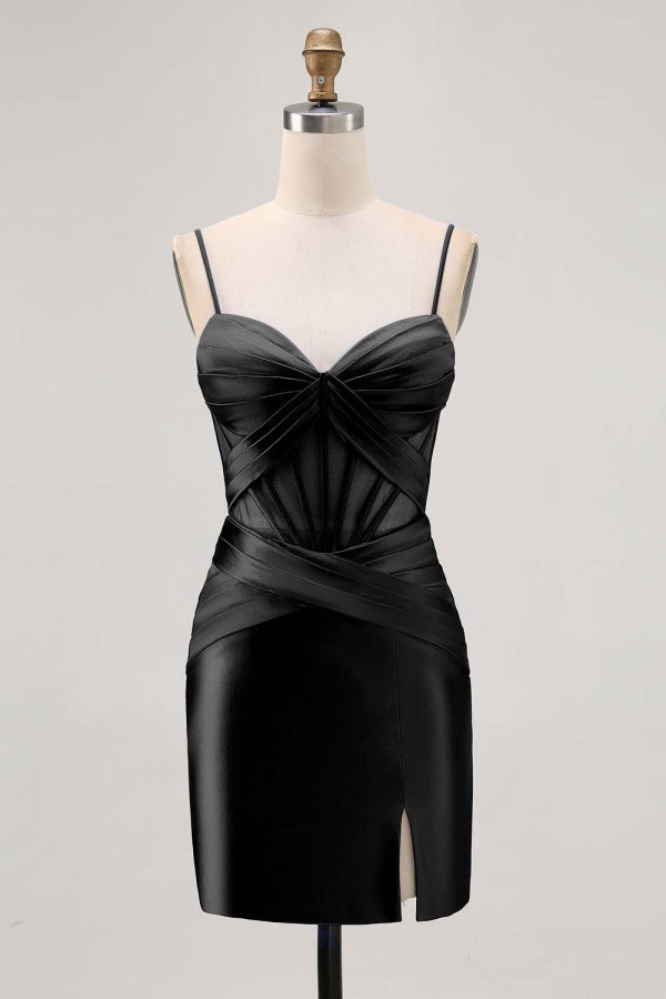 Royal Blue Sheer Corset Satin Tight Homecoming Dress with Slit - Image 7