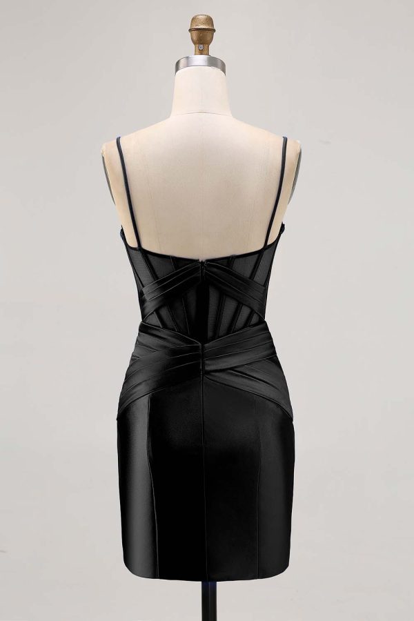 Royal Blue Sheer Corset Satin Tight Homecoming Dress with Slit - Image 8