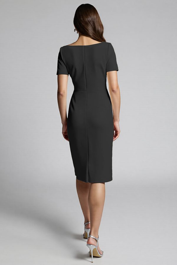 Ruffled Champagne Sheath Midi Dress with Slit - Image 6