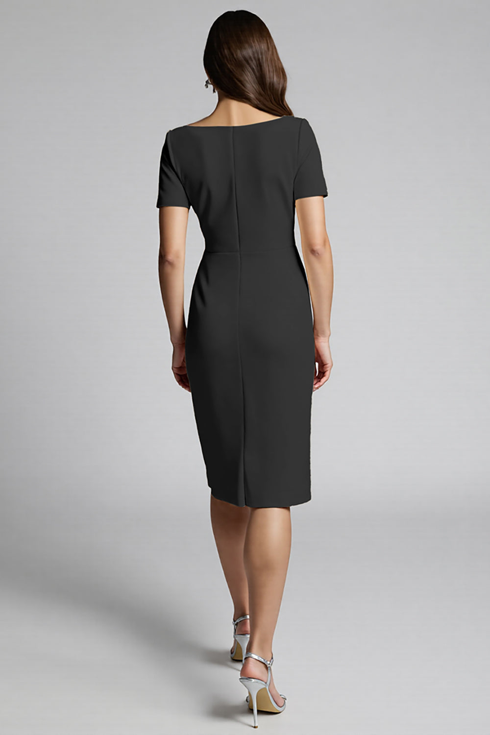 Ruffled Champagne Sheath Midi Dress with Slit - Image 6