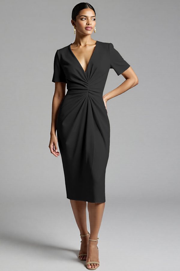 Ruched Champagne Bodycon Midi Dress - Image 5