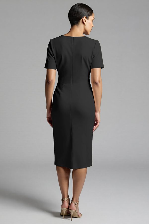 Ruched Champagne Bodycon Midi Dress - Image 6