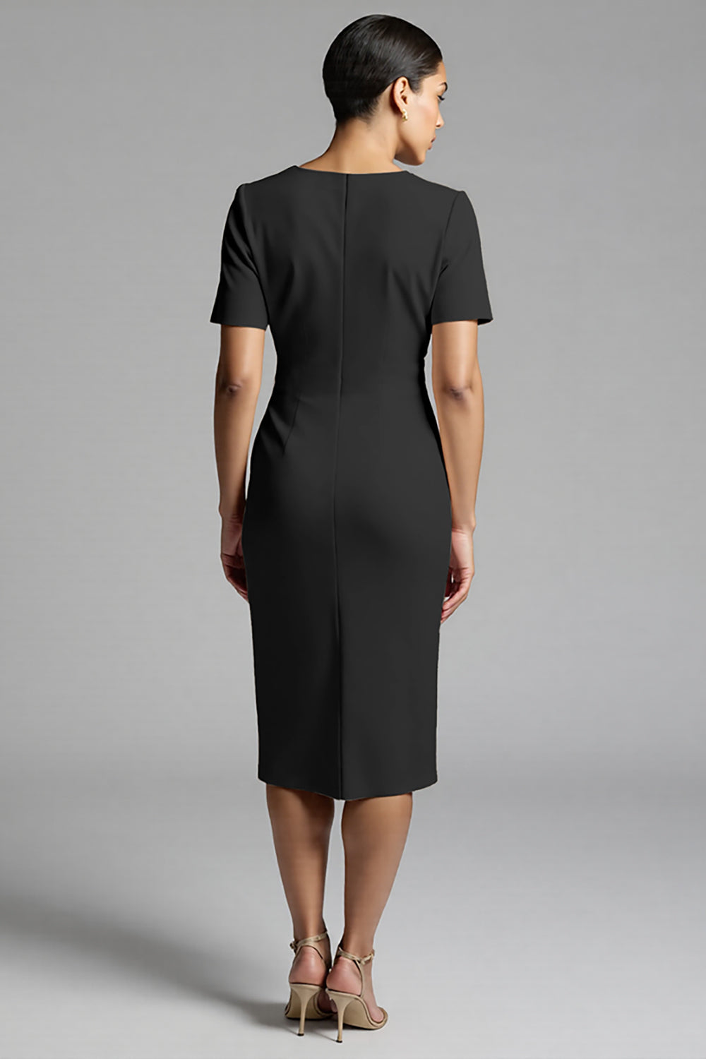 Ruched Champagne Bodycon Midi Dress - Image 6