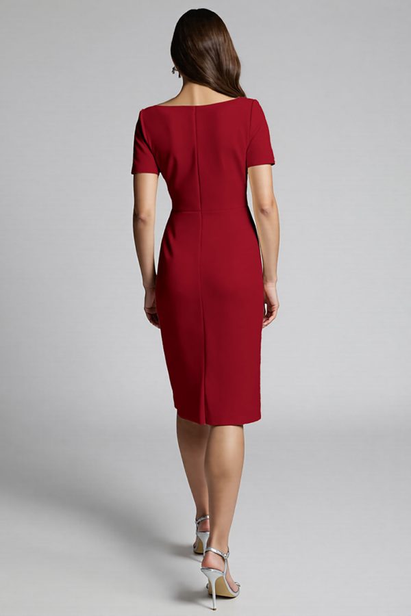Ruffled Champagne Sheath Midi Dress with Slit - Image 8