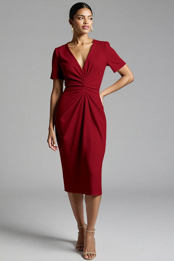Ruched Champagne Bodycon Midi Dress - Image 7