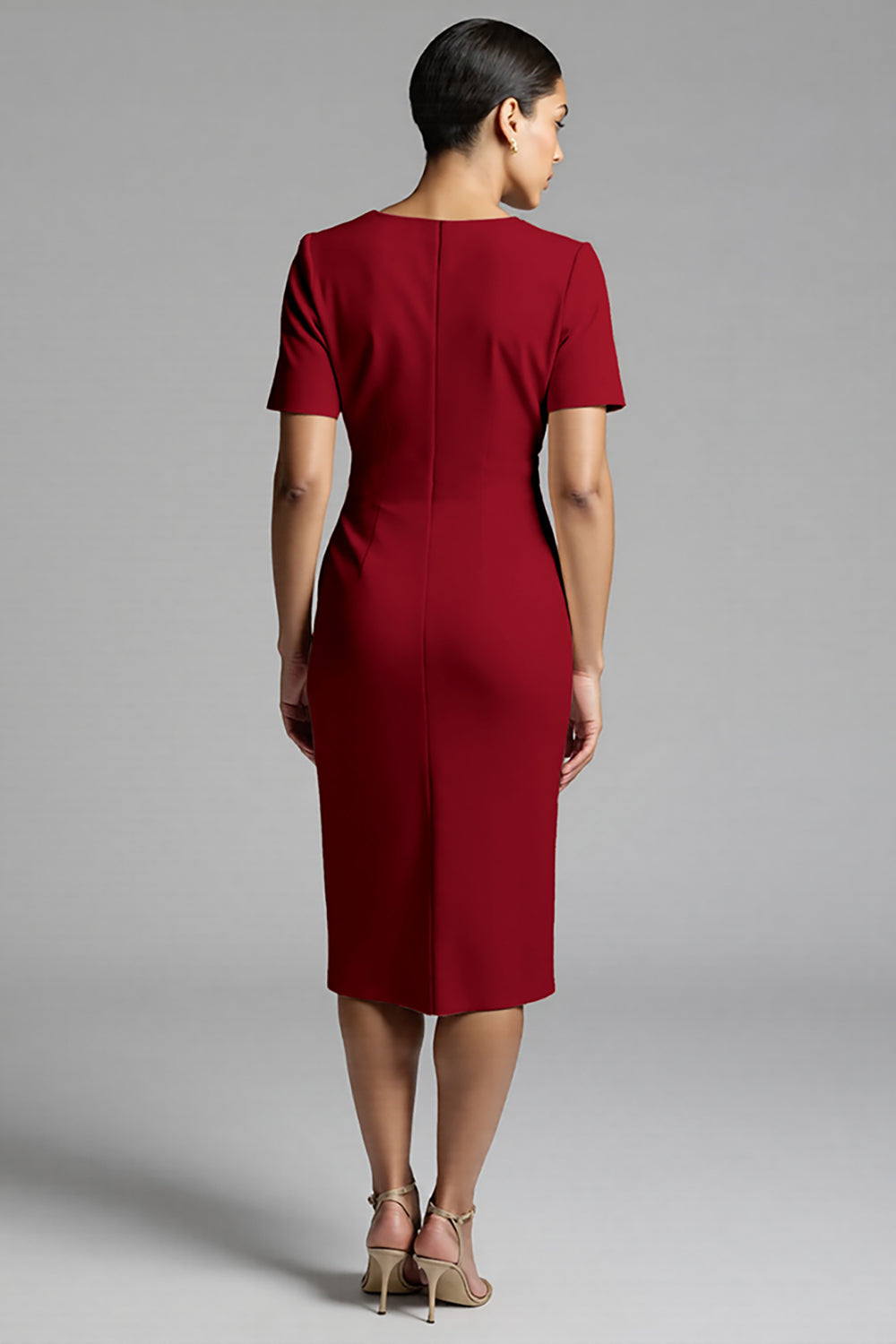 Ruched Champagne Bodycon Midi Dress - Image 8