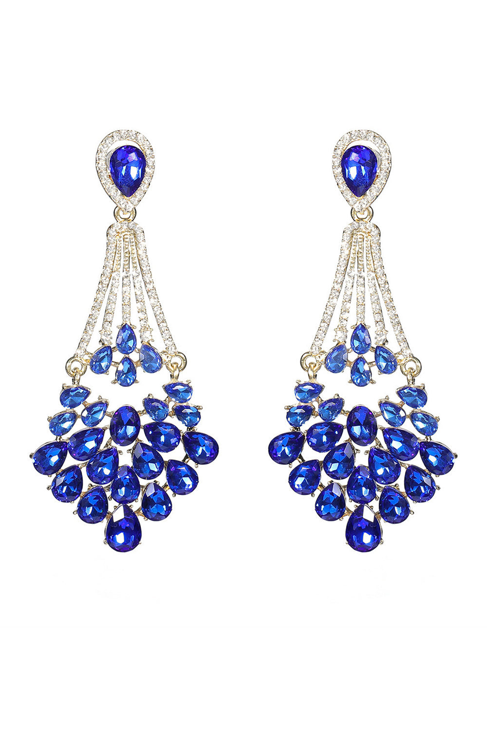 Royal Blue Rhinestone Stud Earrings - Image 3