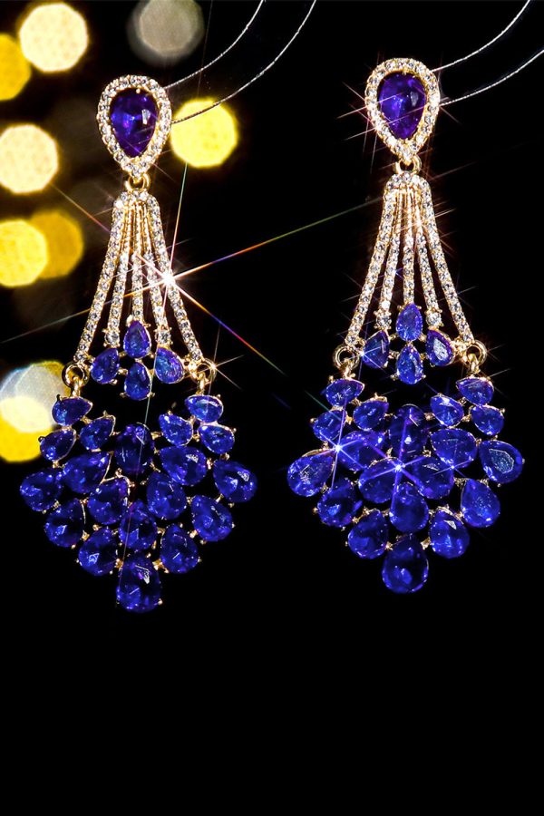 Royal Blue Rhinestone Stud Earrings - Image 2