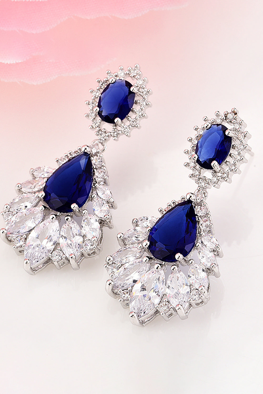 Royal Blue Teardrop Dangle Earrings Party Prom Jewelry - Image 1