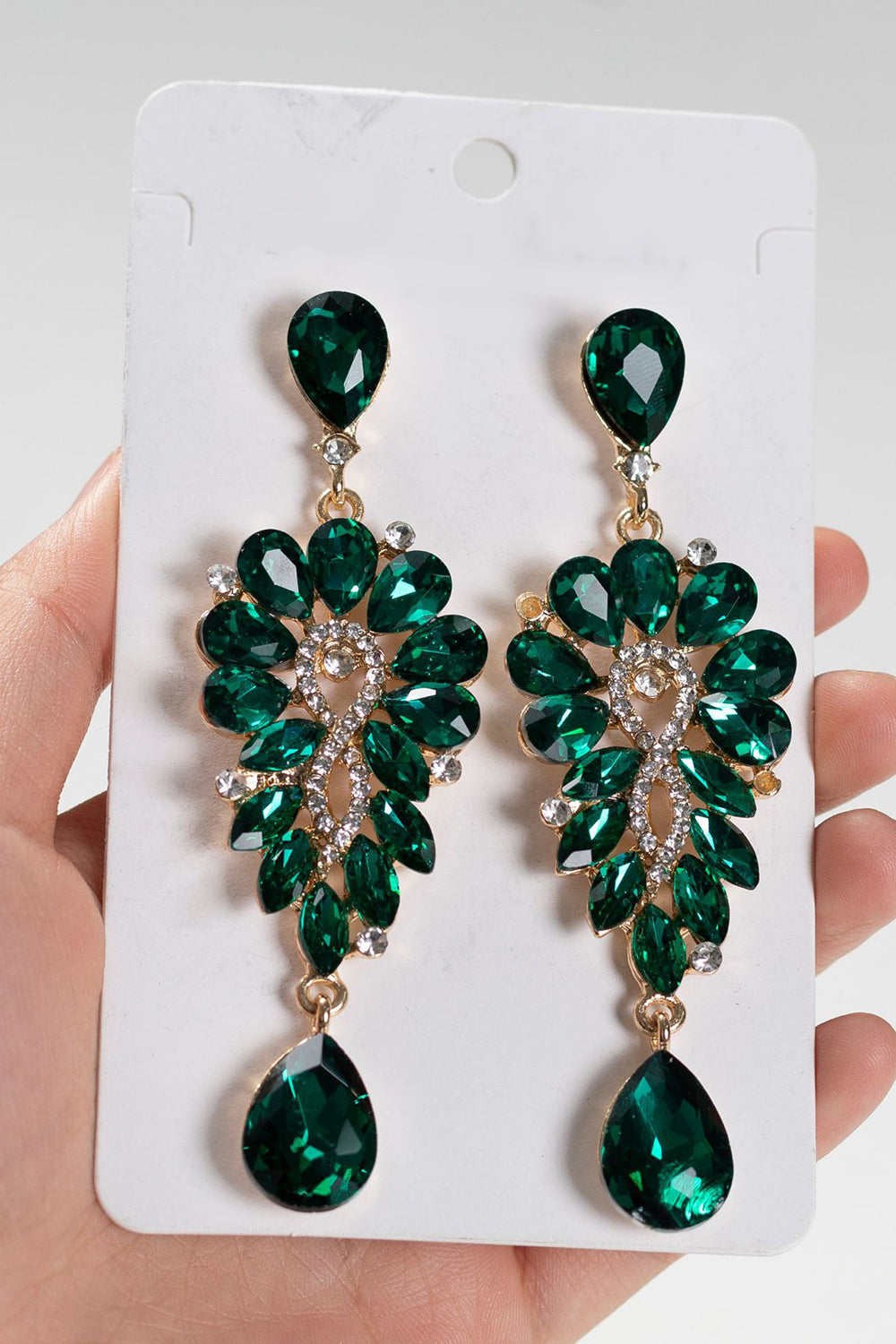 Royal Blue Vintage Rhinestone Teardrop Dangle Earrings - Image 3