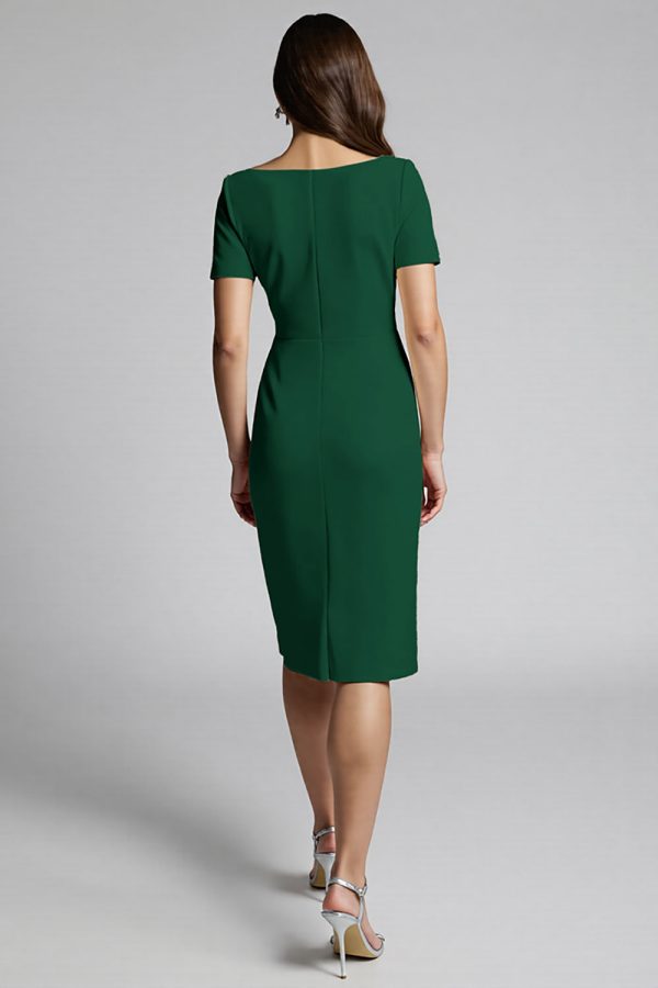 Ruffled Champagne Sheath Midi Dress with Slit - Image 10