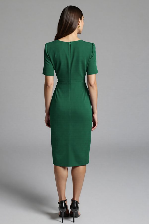 Ruched Navy Short Sleeve V-Neck Midi Dress - Image 10