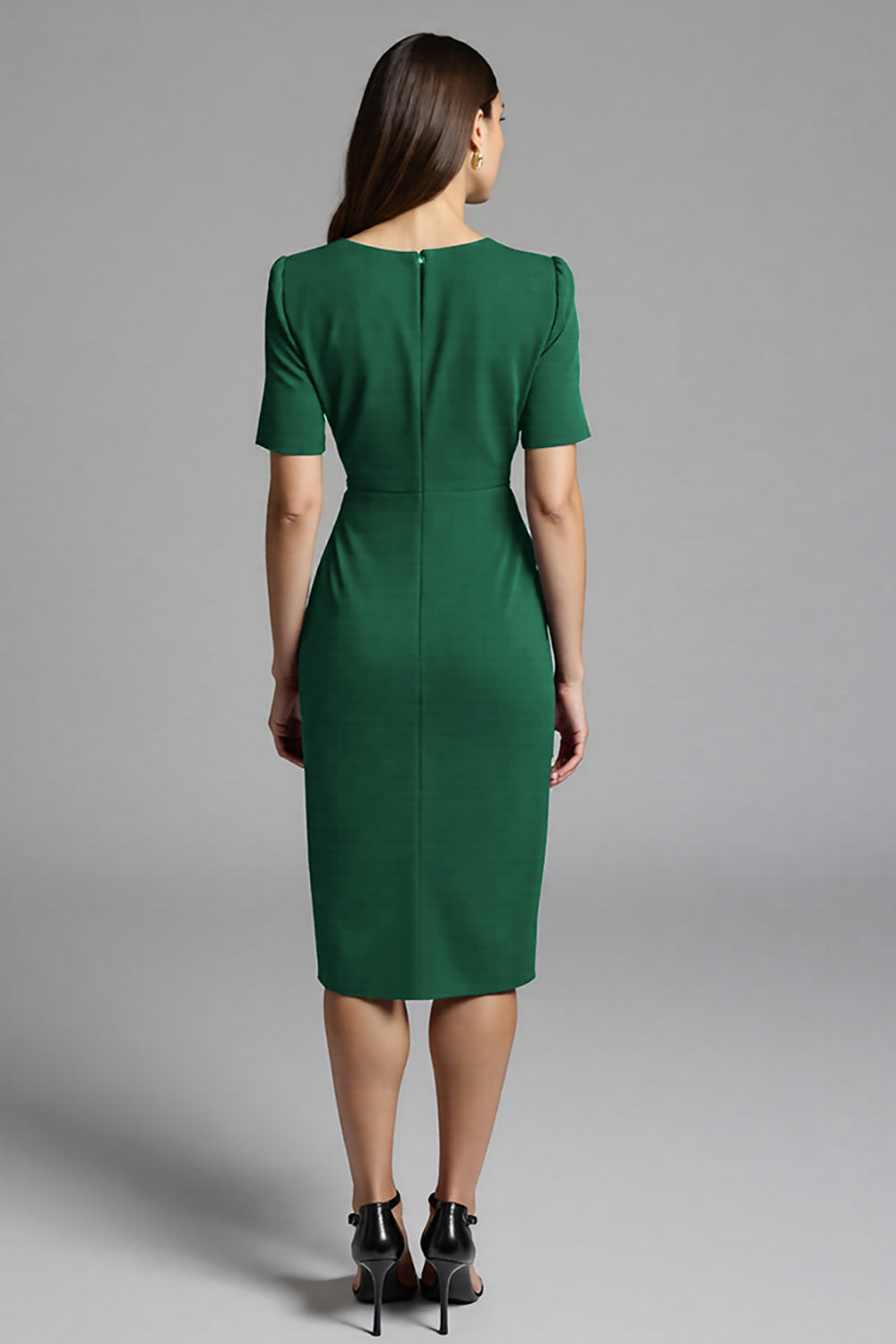 Ruched Navy Short Sleeve V-Neck Midi Dress - Image 10