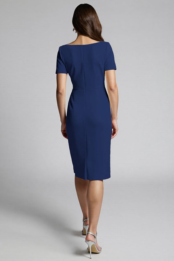 Ruffled Champagne Sheath Midi Dress with Slit - Image 12