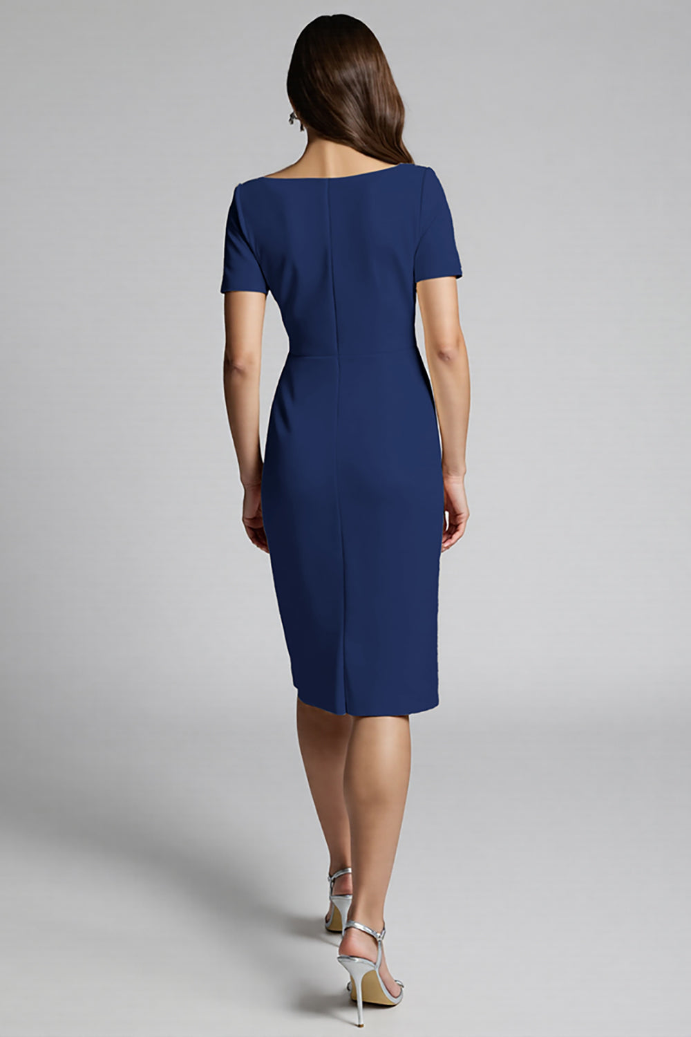 Ruffled Champagne Sheath Midi Dress with Slit - Image 12