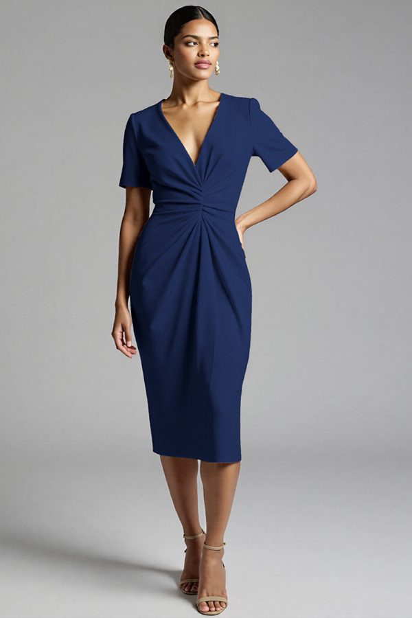 Ruched Champagne Bodycon Midi Dress - Image 11