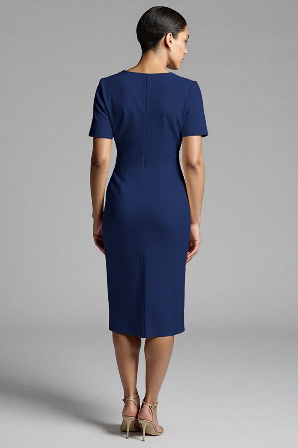 Ruched Champagne Bodycon Midi Dress - Image 12