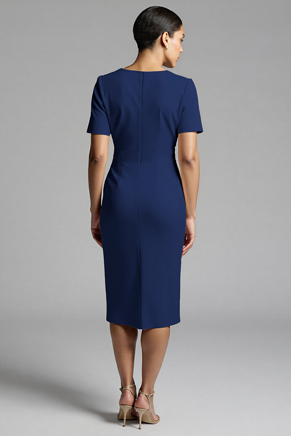 Ruched Champagne Bodycon Midi Dress - Image 12