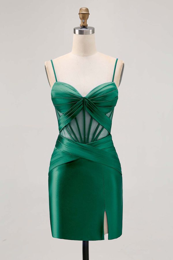 Royal Blue Sheer Corset Satin Tight Homecoming Dress with Slit - Image 13