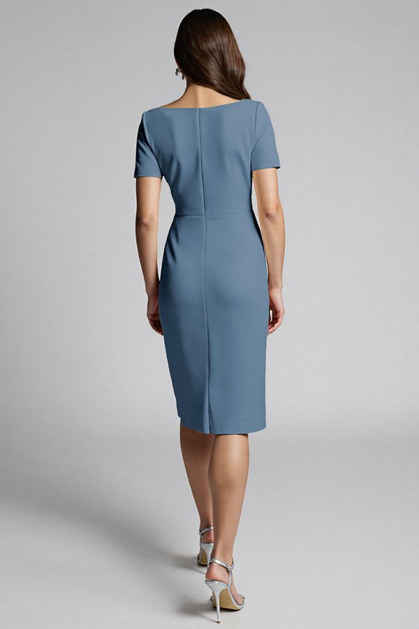 Ruffled Champagne Sheath Midi Dress with Slit - Image 14