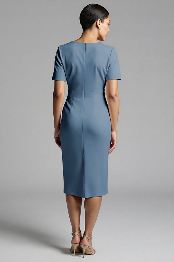 Ruched Champagne Bodycon Midi Dress - Image 14