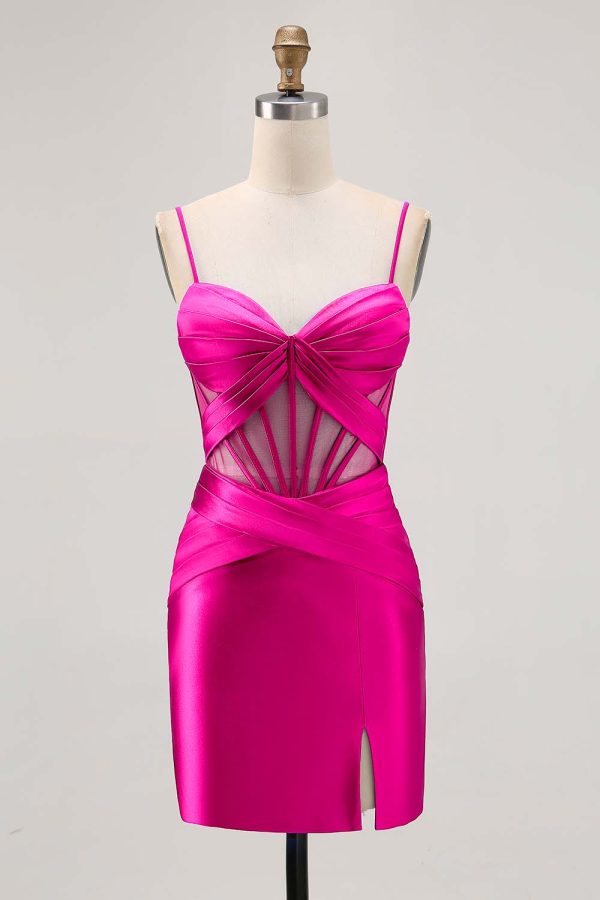Royal Blue Sheer Corset Satin Tight Homecoming Dress with Slit - Image 15