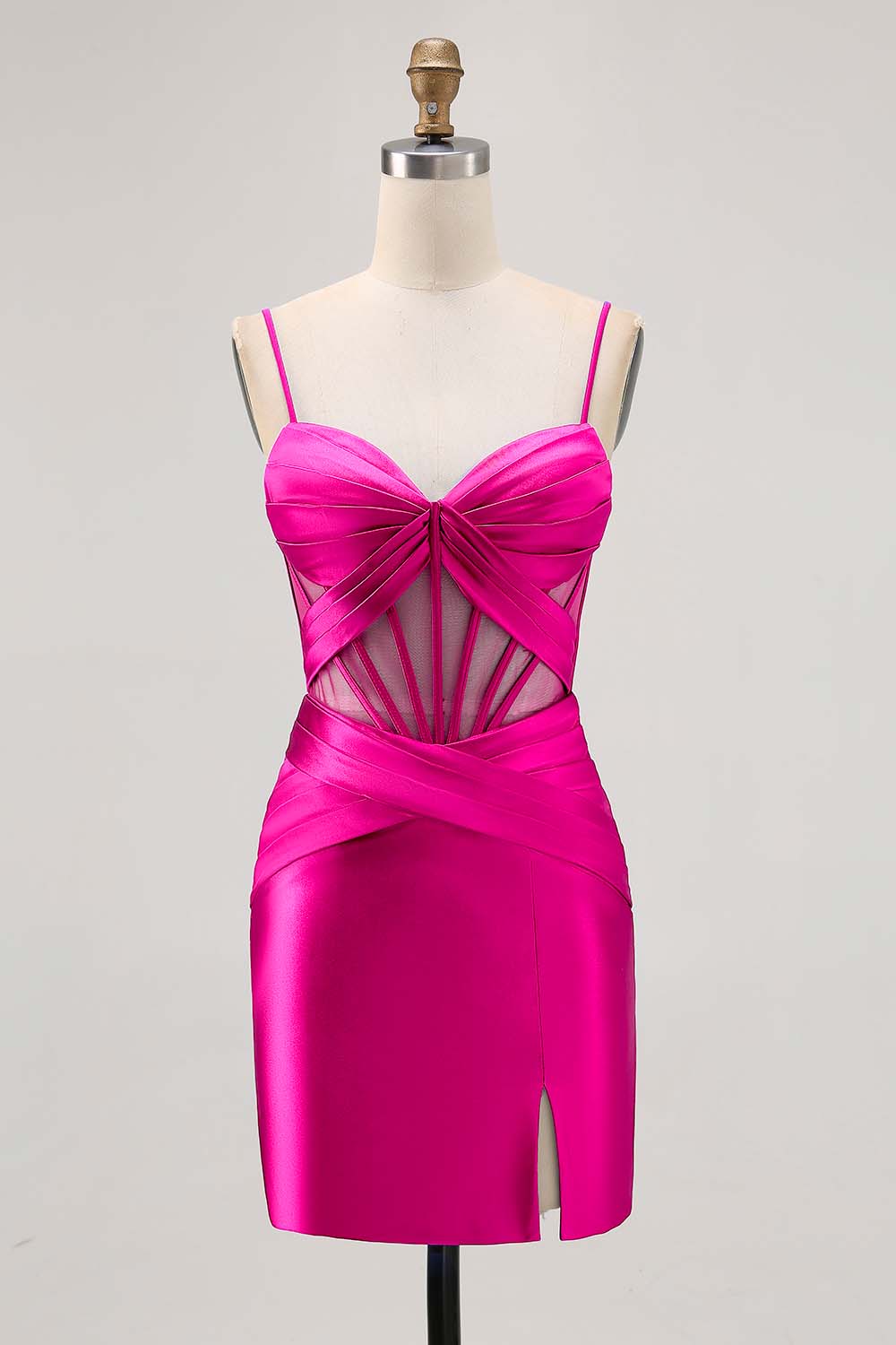 Royal Blue Sheer Corset Satin Tight Homecoming Dress with Slit - Image 15