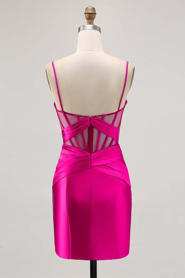 Royal Blue Sheer Corset Satin Tight Homecoming Dress with Slit - Image 16