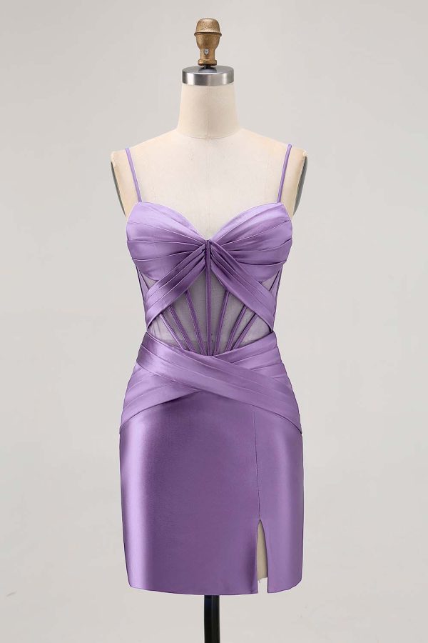 Royal Blue Sheer Corset Satin Tight Homecoming Dress with Slit - Image 19
