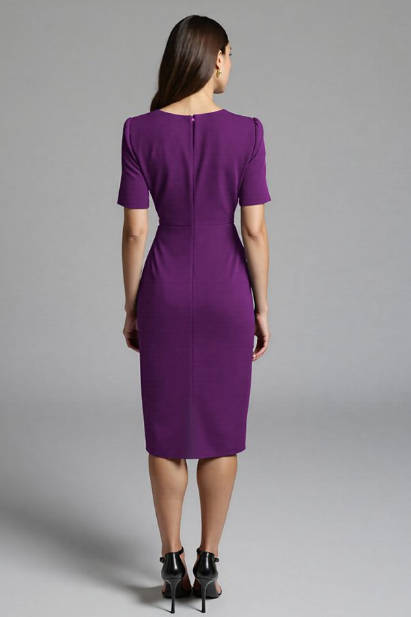 Ruched Navy Short Sleeve V-Neck Midi Dress - Image 14