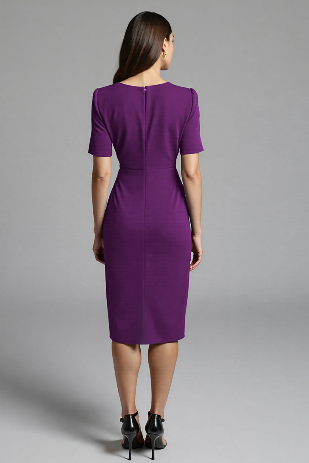 Ruched Navy Short Sleeve V-Neck Midi Dress - Image 14
