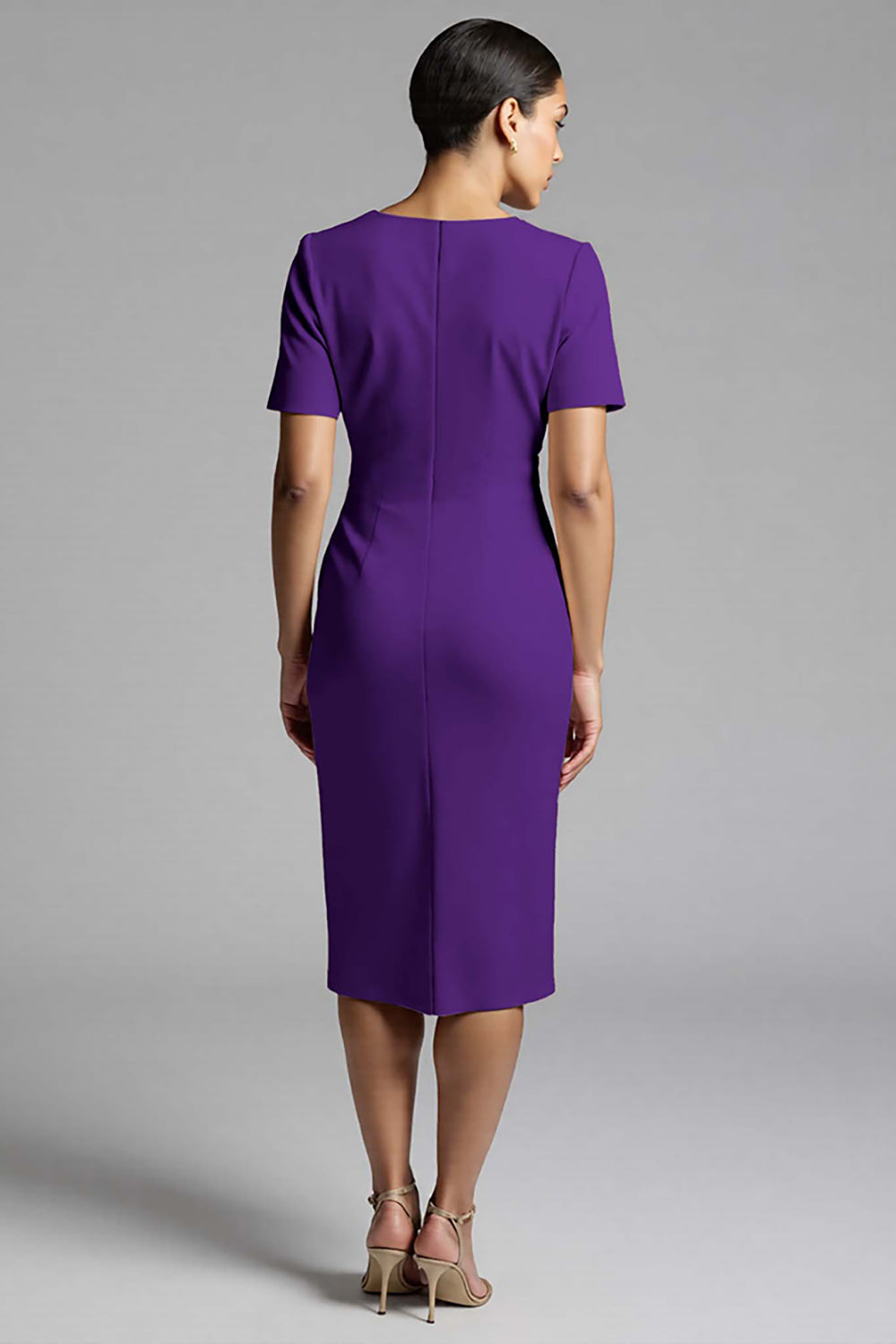 Ruched Champagne Bodycon Midi Dress - Image 16
