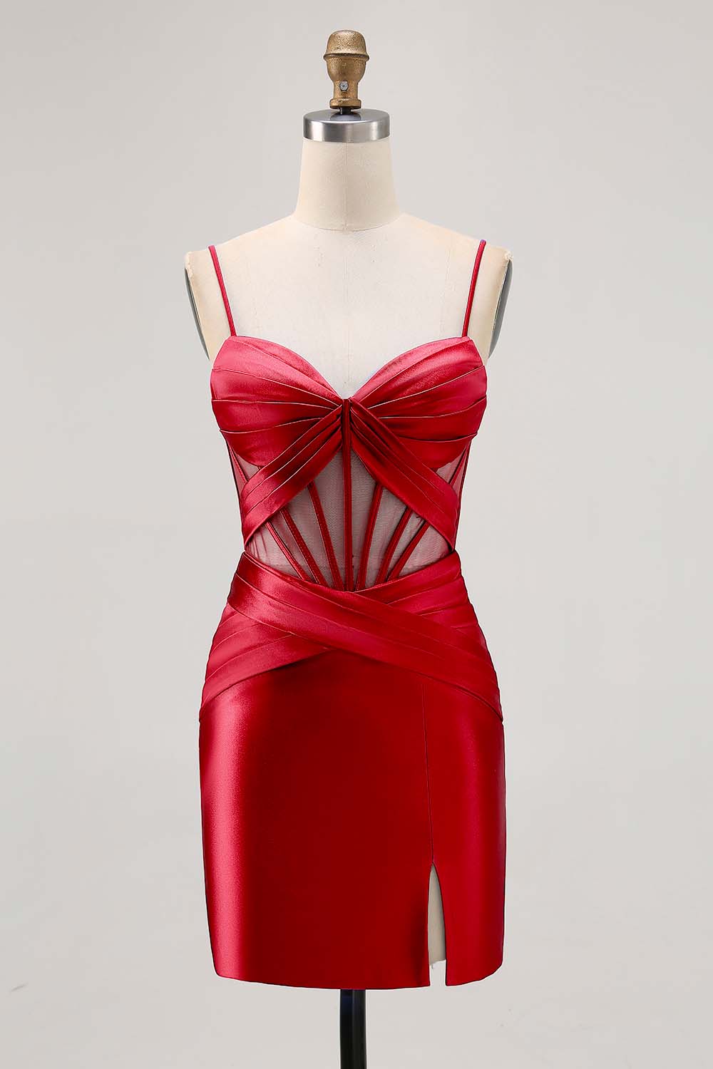 Royal Blue Sheer Corset Satin Tight Homecoming Dress with Slit - Image 23