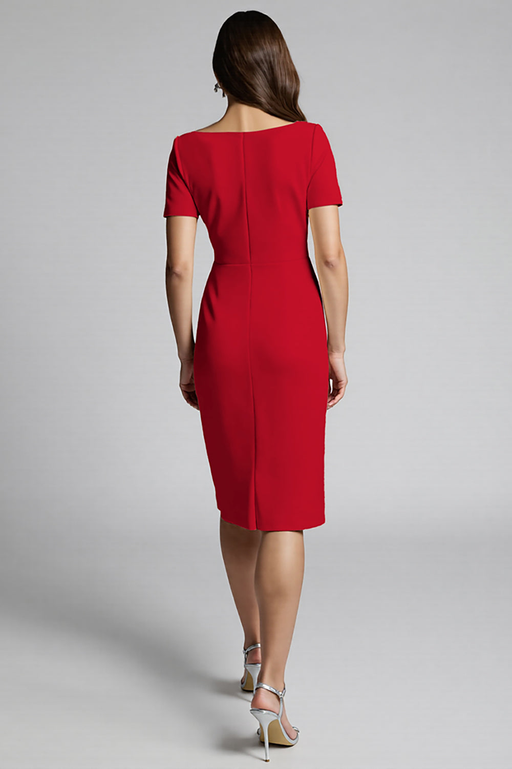 Ruffled Champagne Sheath Midi Dress with Slit - Image 16