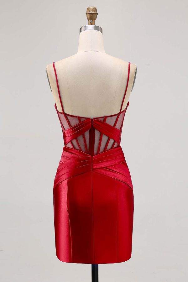 Royal Blue Sheer Corset Satin Tight Homecoming Dress with Slit - Image 24