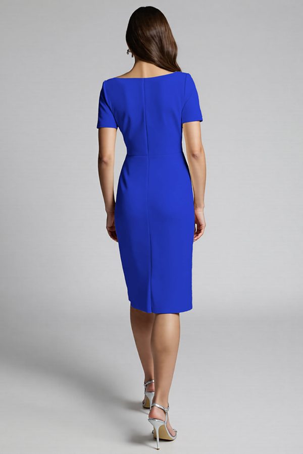 Ruffled Champagne Sheath Midi Dress with Slit - Image 18