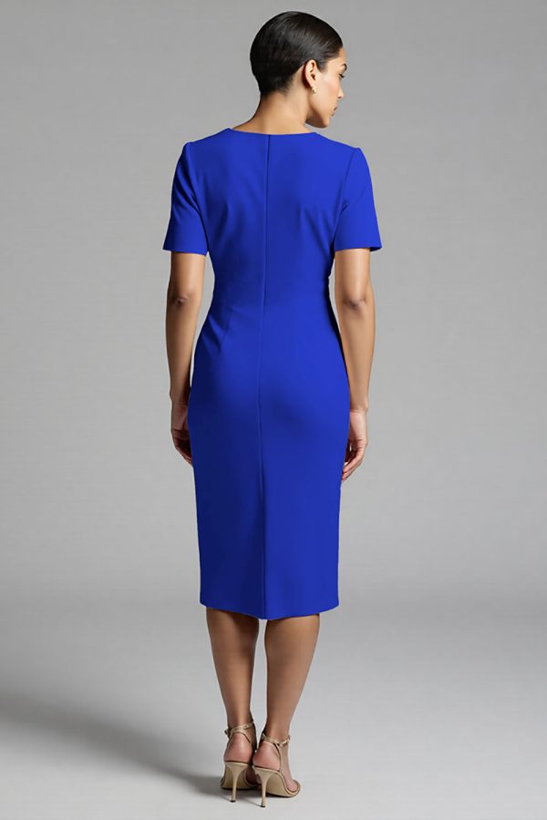 Ruched Champagne Bodycon Midi Dress - Image 18