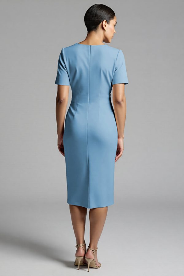 Ruched Champagne Bodycon Midi Dress - Image 20