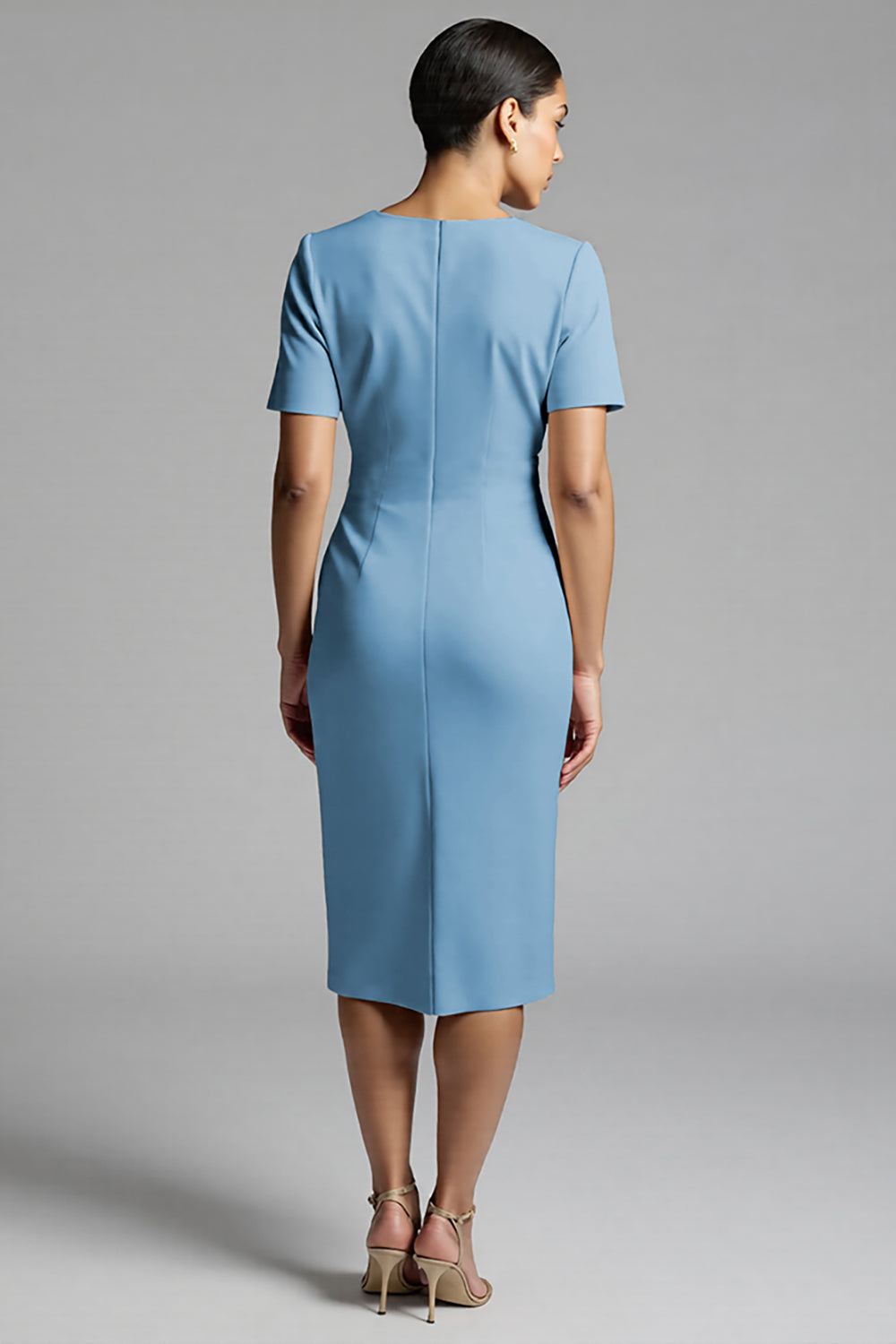 Ruched Champagne Bodycon Midi Dress - Image 20