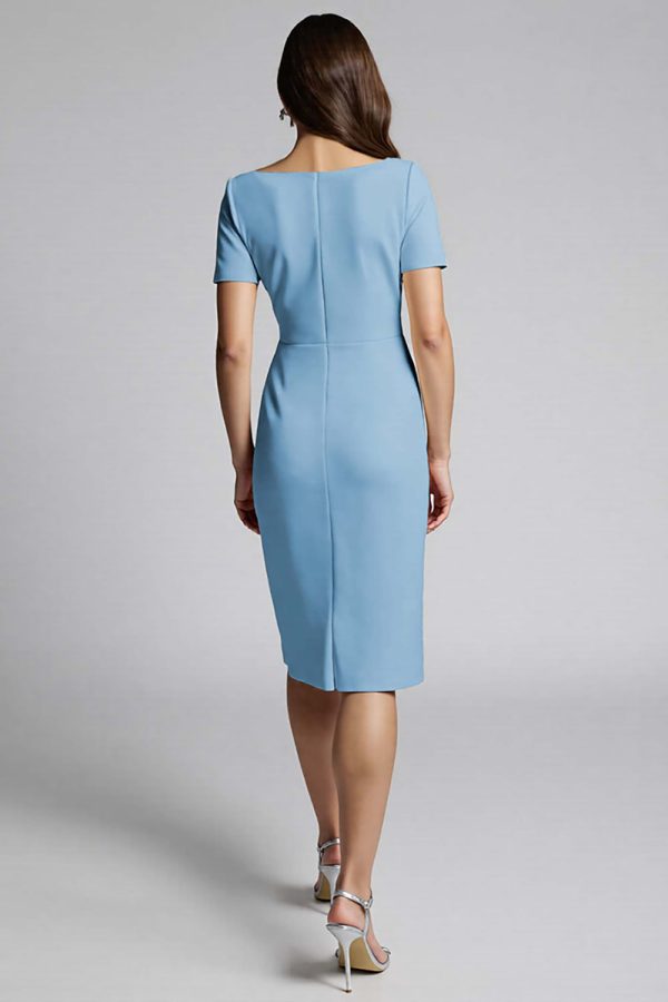 Ruffled Champagne Sheath Midi Dress with Slit - Image 20
