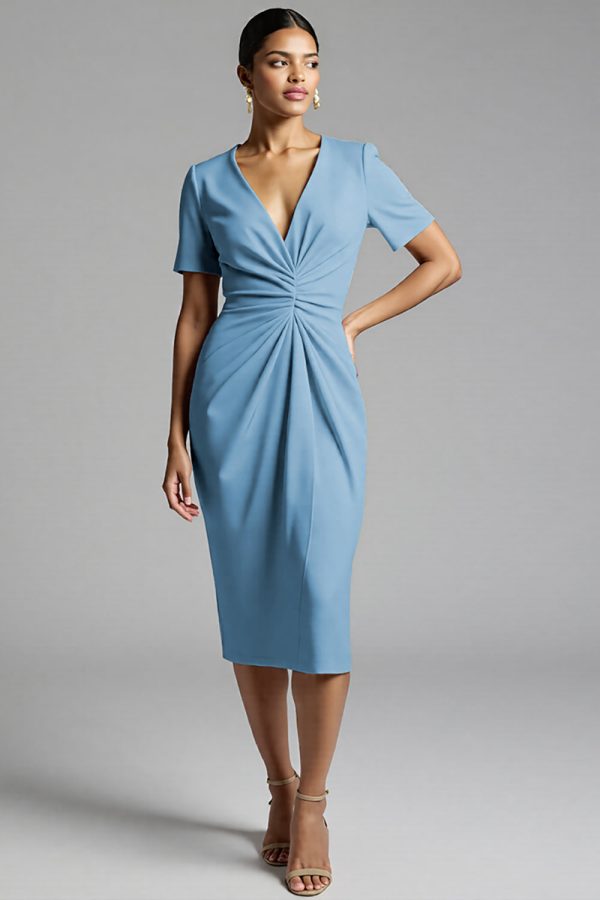 Ruched Champagne Bodycon Midi Dress - Image 19