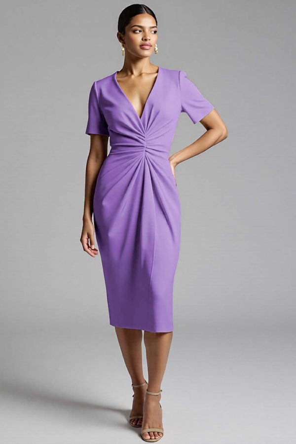 Ruched Champagne Bodycon Midi Dress - Image 21