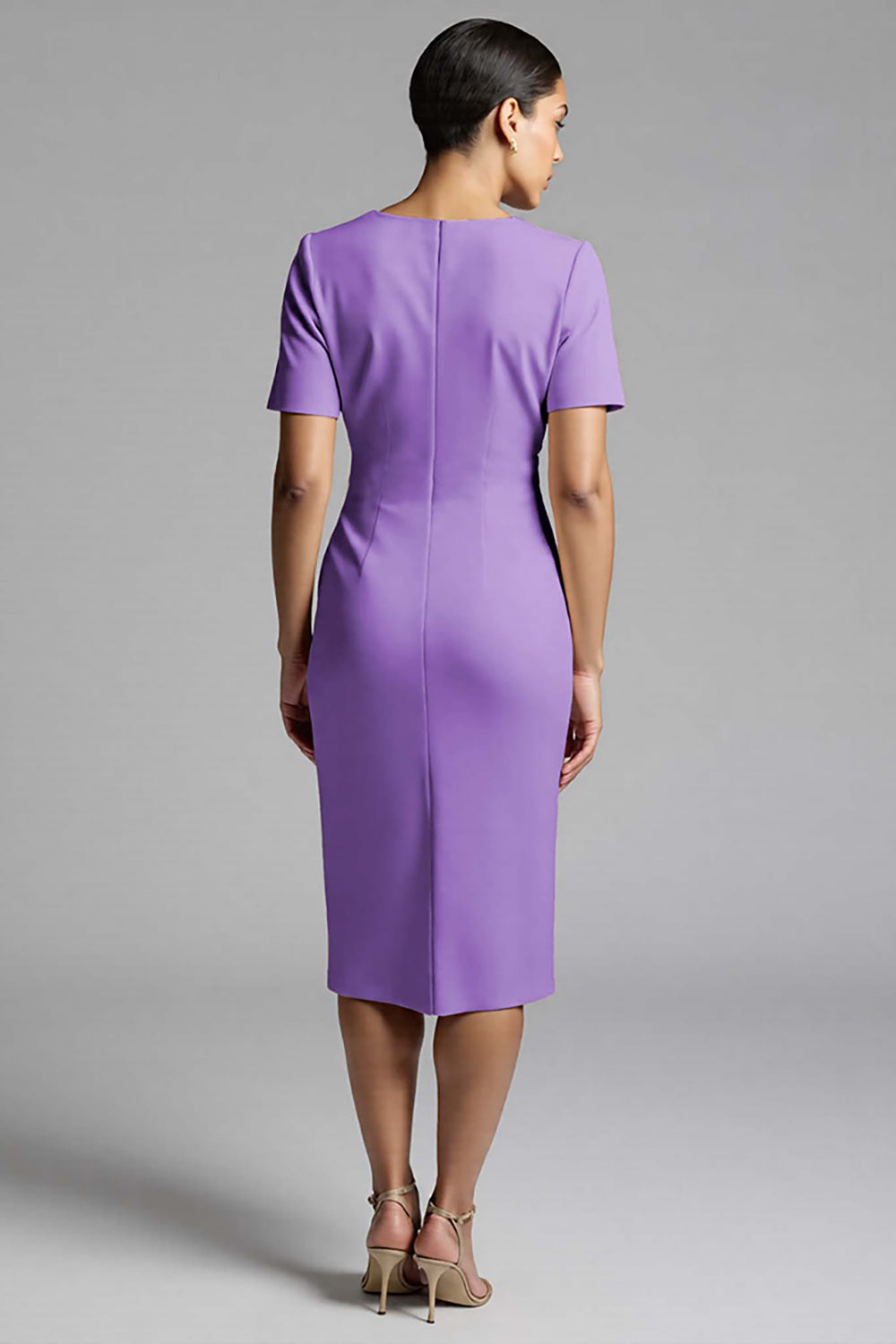 Ruched Champagne Bodycon Midi Dress - Image 22