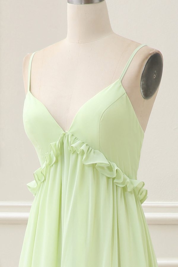 Green A Line Spaghetti Straps Ruffles Maxi Dress with Lace up Back - Image 6